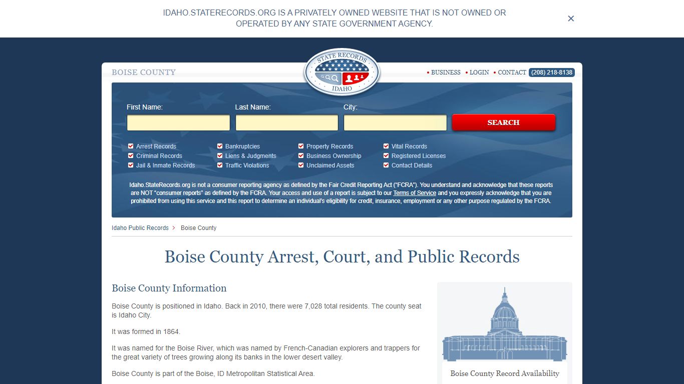 Boise County Arrest, Court, and Public Records